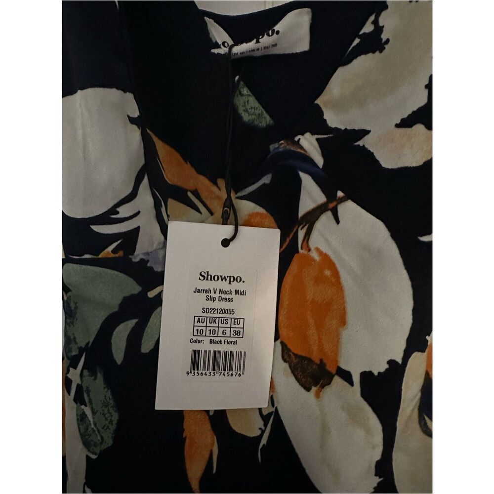 Showpo jarrah v-neck midi slip dress navy floral size 10 - Picture 5 of 5